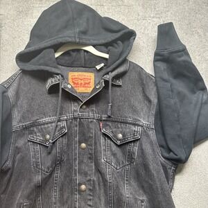 Levi's Black Denim Hooded Jacket‎ Men's Large Trucker Style Streetwear